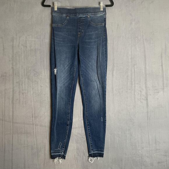 Spanx Jeans Womens Small Blue Distressed Skinny Stretch Pull On Denim Casual - Picture 1 of 12